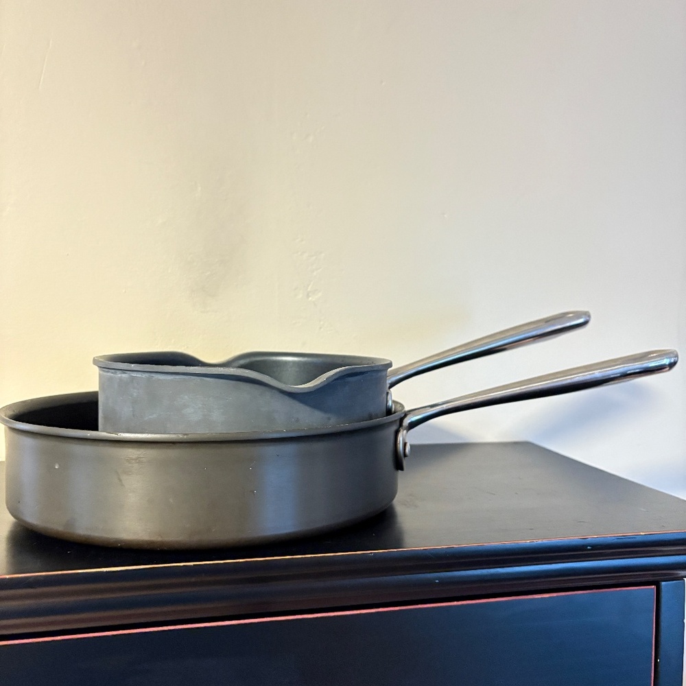 Emeril Lagasse cookware, set of 2 pans, teflon, saucepan and fry pan/skillet